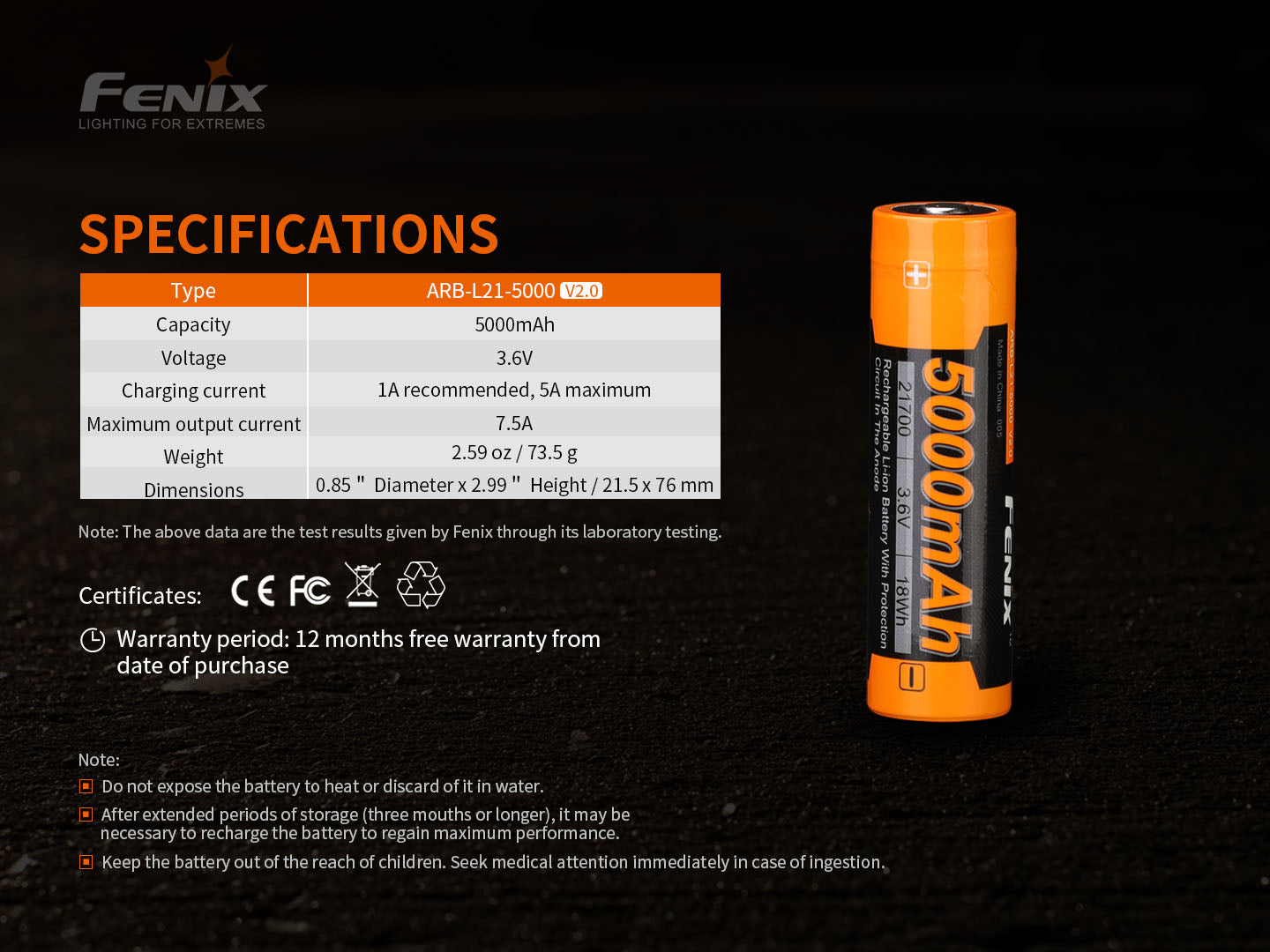 Fenix ARB-L21-5000 V.2 (5000mAh 21700 Battery)