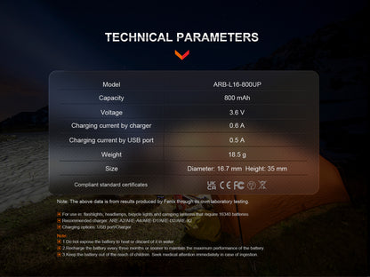 Fenix ARB-L16-800UP (800mAh Battery)